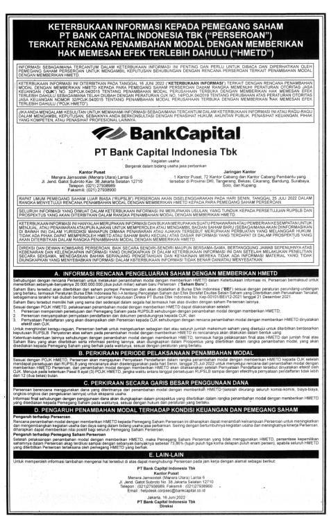 Prospektus Bank Capital Indonesia Tbk (BACA) 16 Juni 2022