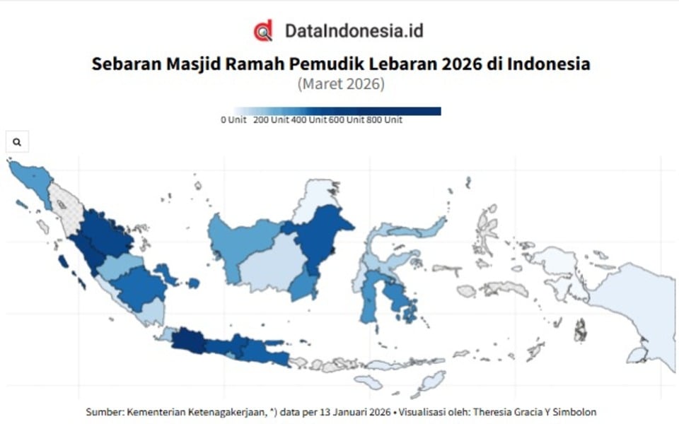 Sebaran Jumlah Masjid Ramah Pemudik Lebaran 2026 di Seluruh Provinsi di Indonesia