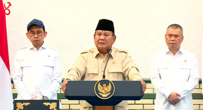 Presiden Prabowo melakukan pidato saat meresmikan revitalisasi tahap pertama Stasiun Semarang Tawang, Jawa Tengah, Kamis (30/7/2026)./(Sumber Foto YouTube Sekretariat Presiden)