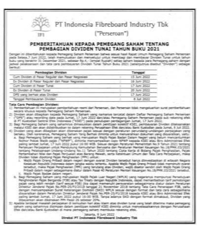 Hasil RUPS Indonesia Fibreboard Industry Tbk (IFII) 09 Juni 2022