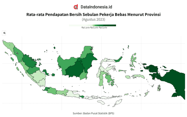 Data Pendapatan Bersih Pekerja Bebas Menurut Provinsi di Indonesia pada Agustus 2023
