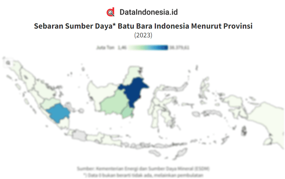 Data Sebaran Sumber Daya dan Cadangan Batu Bara Indonesia Menurut Provinsi pada 2023